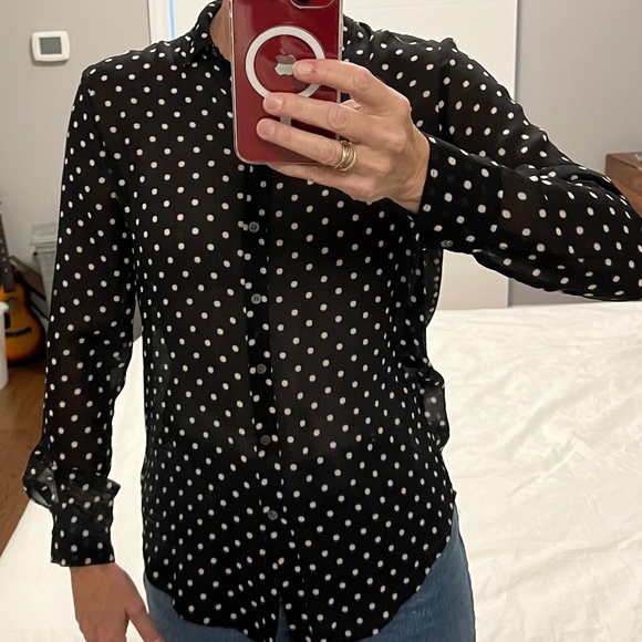 Theory sheer black polka dot blouse. - Picture 3 of 3